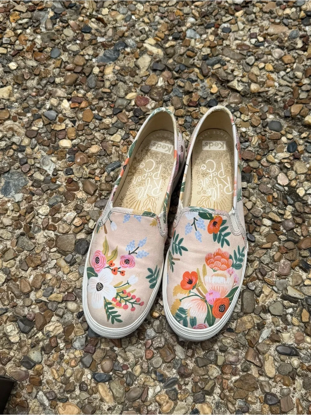 Keds x Rifle Paper Double Decker Floral Slip On Sneakers WF61775 Pink Womens 8